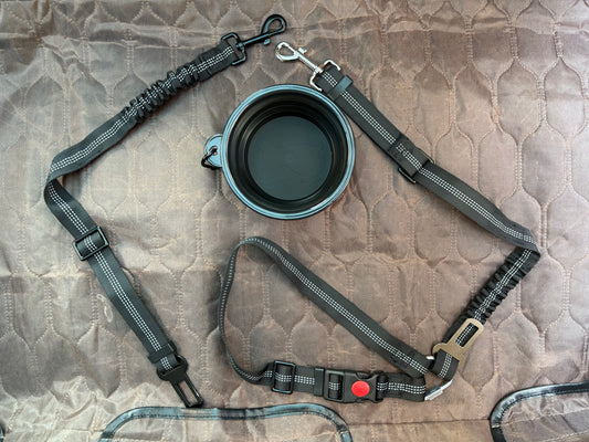 Leash Latch Pro 2: Heavy-Duty Seatbelt Tether + 2-in-1 Headrest Leash Loop & Collapsible Travel Bowl